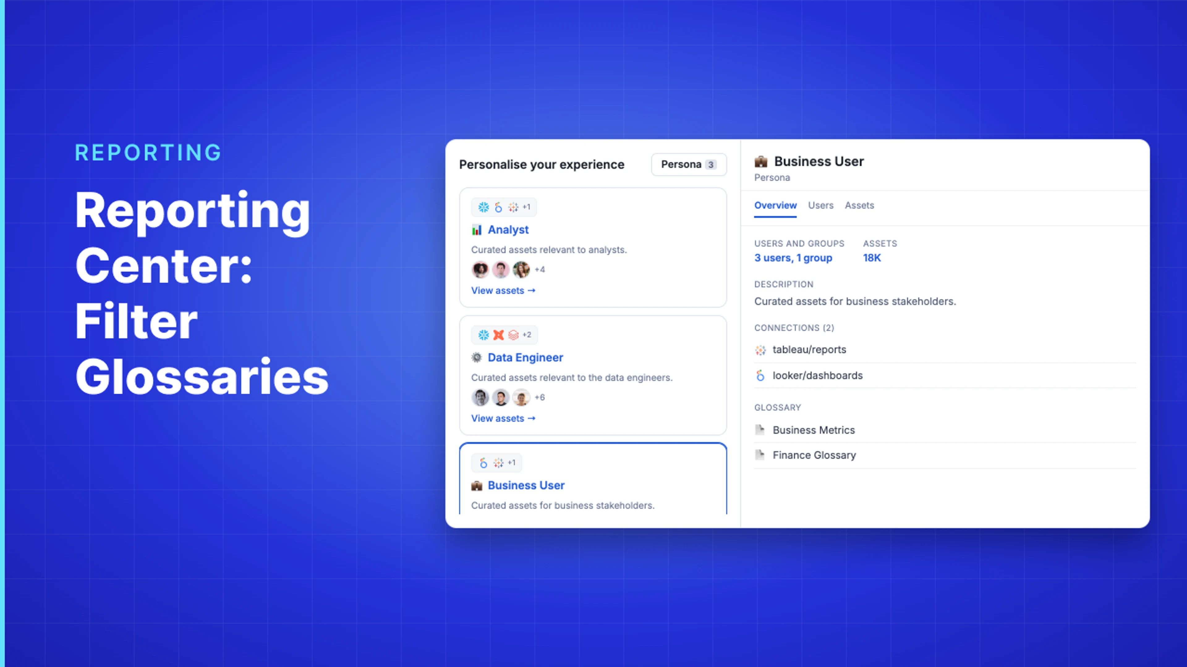 Demo Hub — Reporting Center: Filter Glossaries