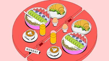 Illustration av ett bord med frukost.
