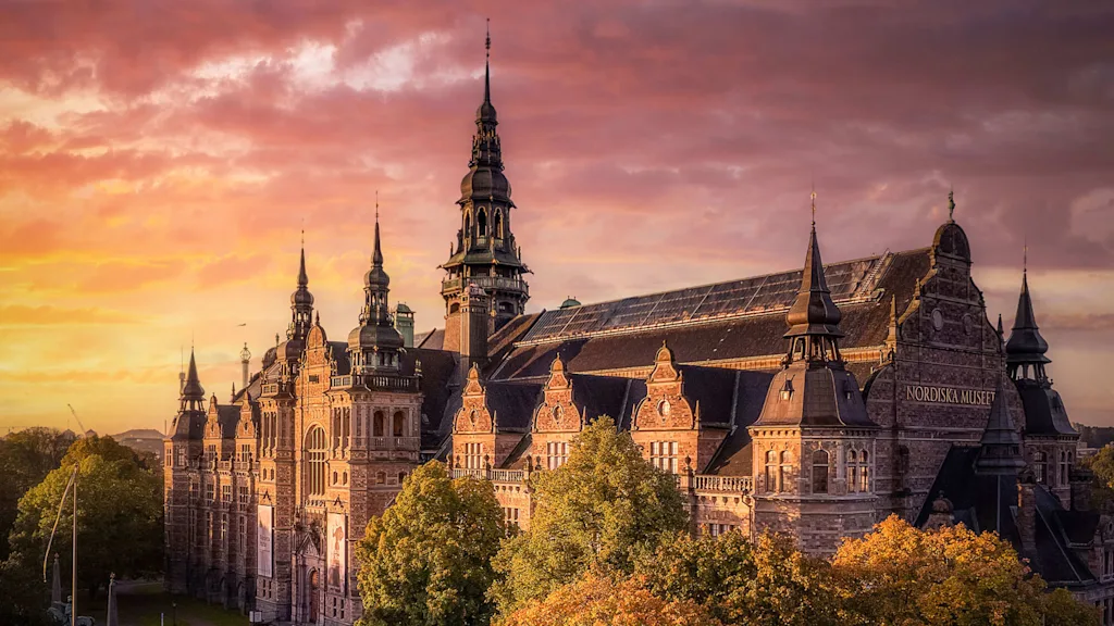Museum pictured in the sunset in Stockholm.
