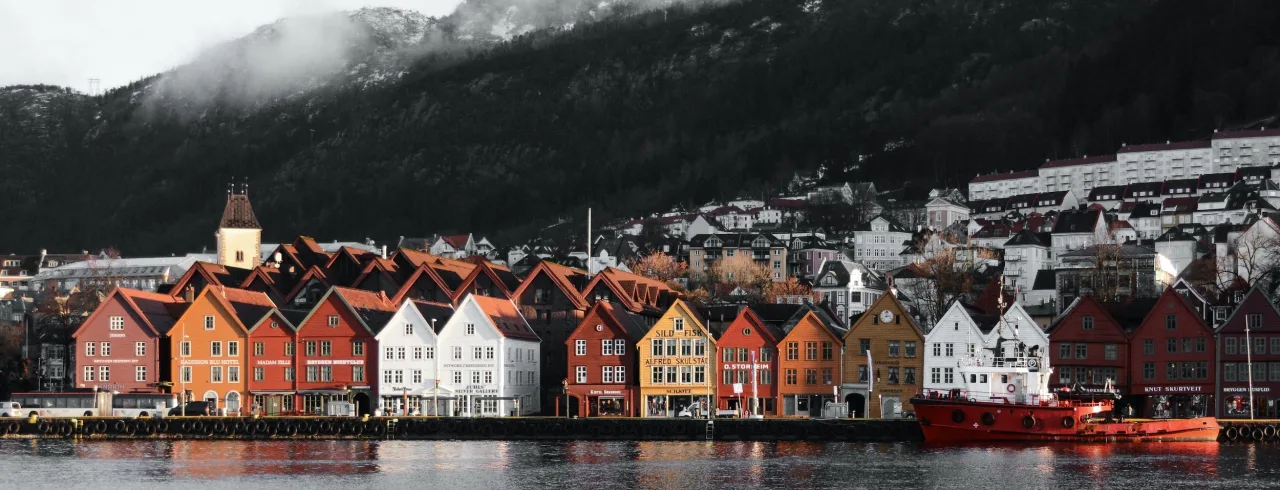 Beautiful houses at Bryggen in Bergen in Norway.