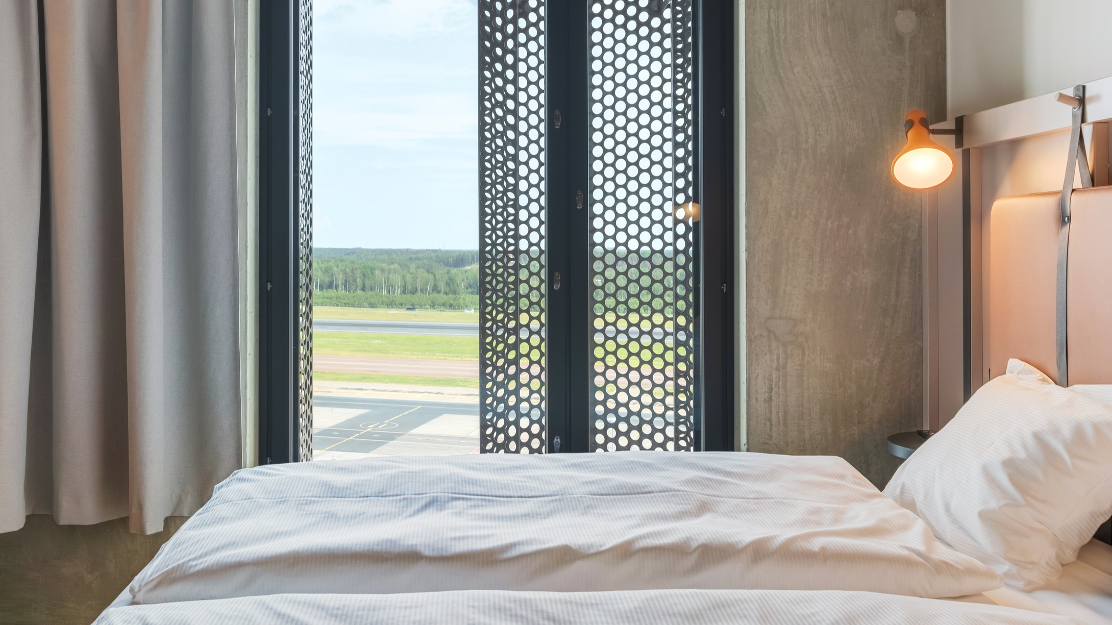 Hotel room with runway outside