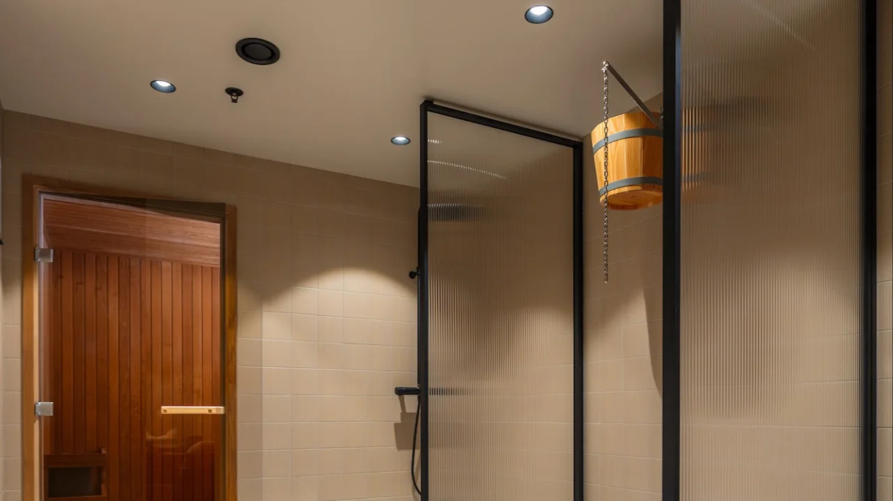 Shower and sauna in the relax facility at Clarion Collection Hotel Uppsala.