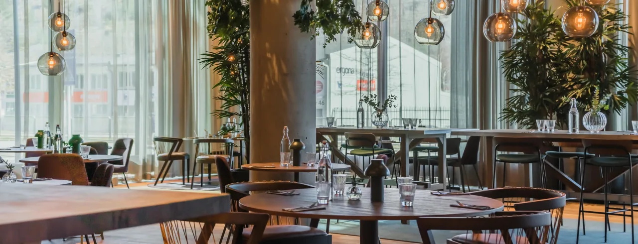 Modern interior at restaurant Brasserie X in Gothenburg.