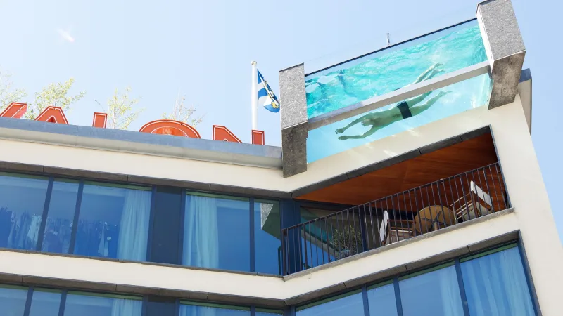 Rooftop pool with feng shui vibe at Avalon