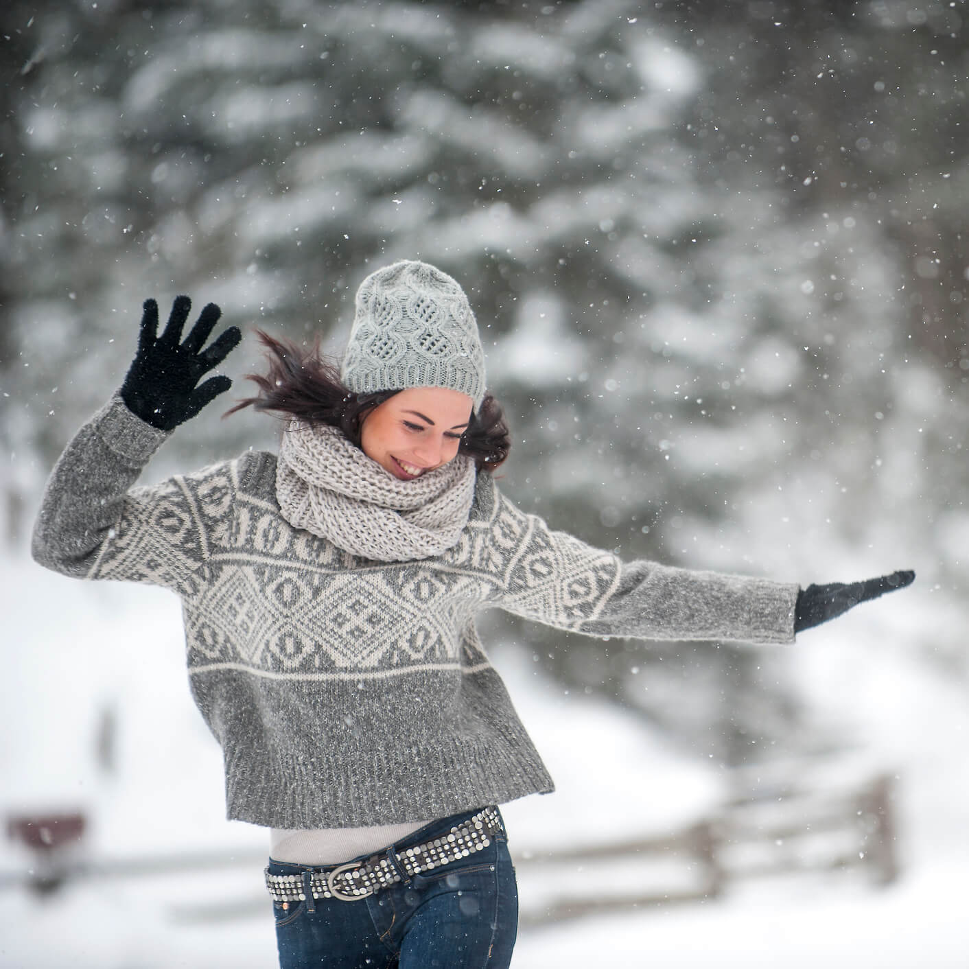 Take Five hotel pass - girl dancing in snow