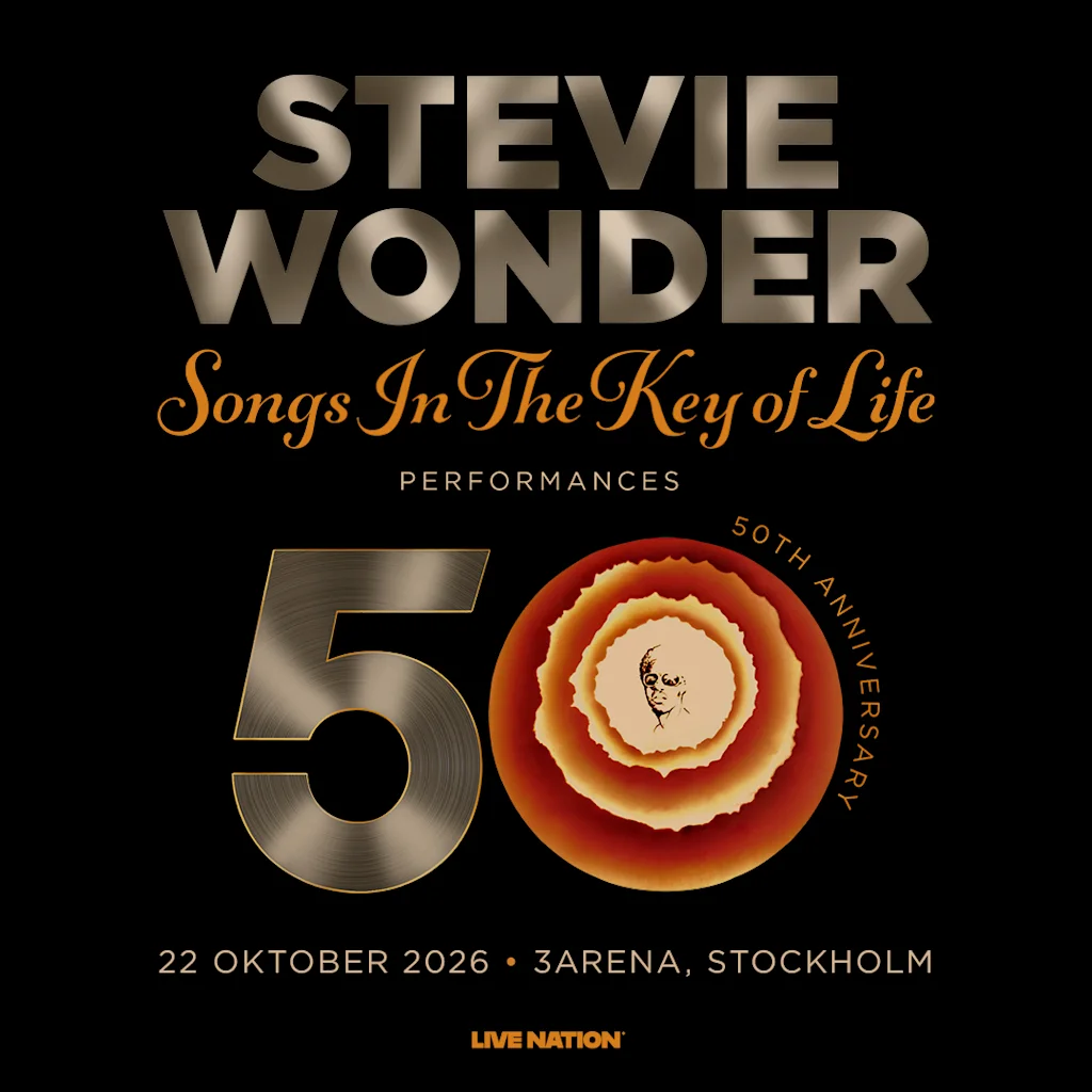 Konsertaffisch foer Songs In The Key of Life 50-aarsjubileum den 22 oktober 2026 paa 3Arena i Stockholm