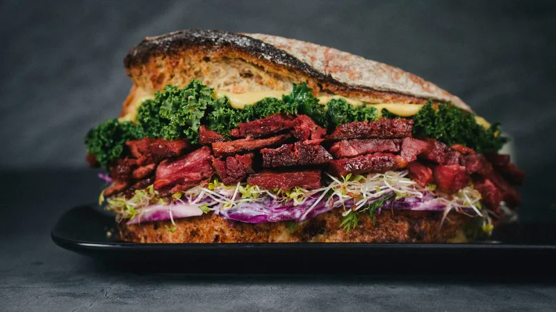 Plant-based beef sandwich