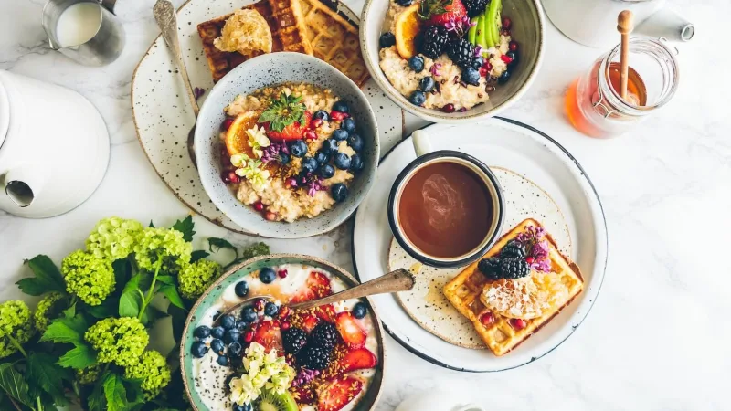 Brunch on a table.