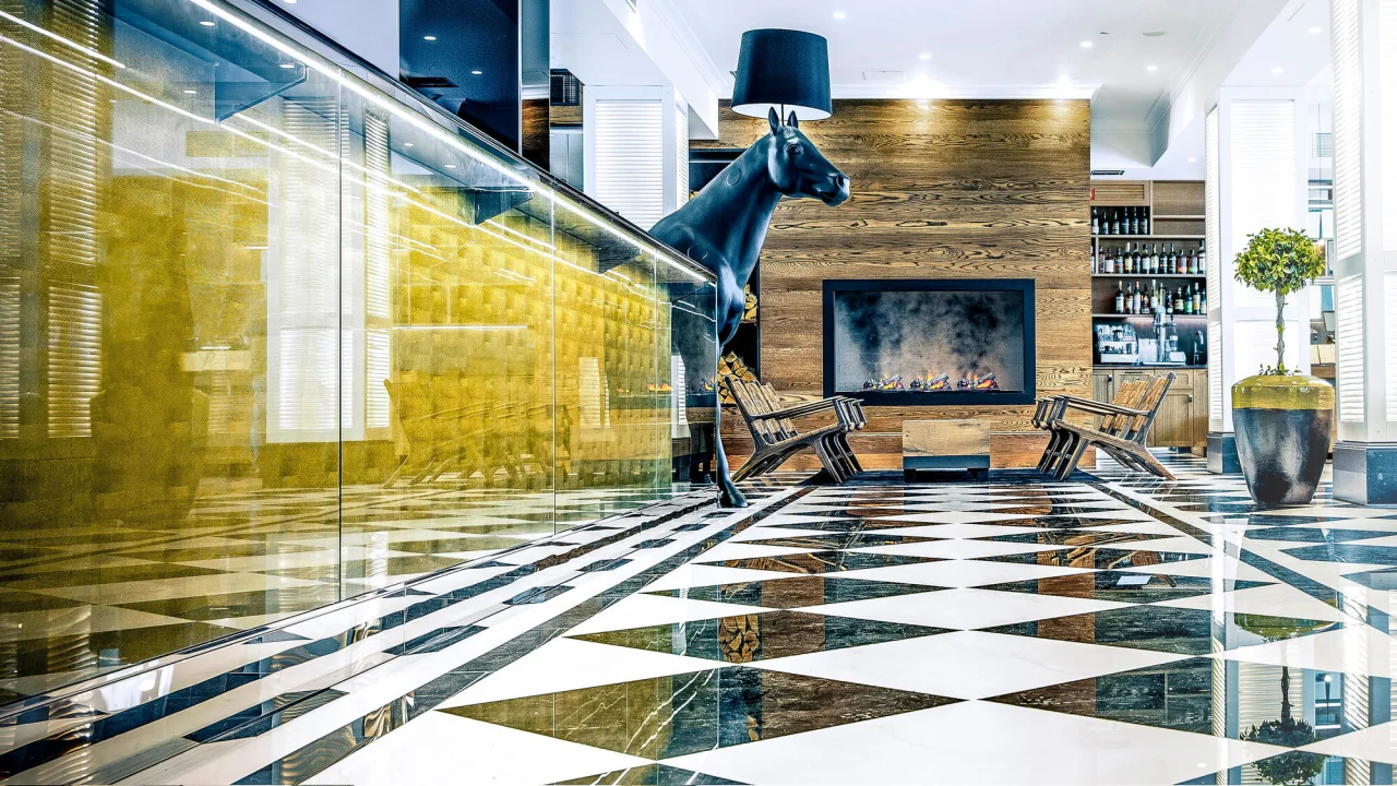 Modern lobby at Hotel Lilla Roberts in Helsinki.