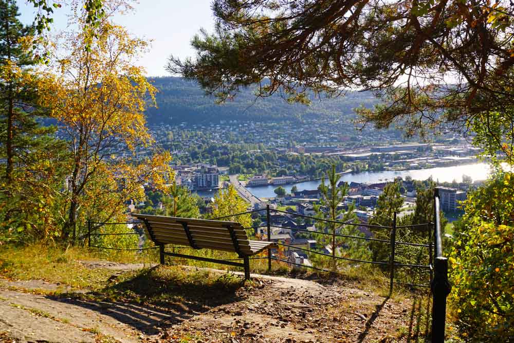 Drammen city view from a bench