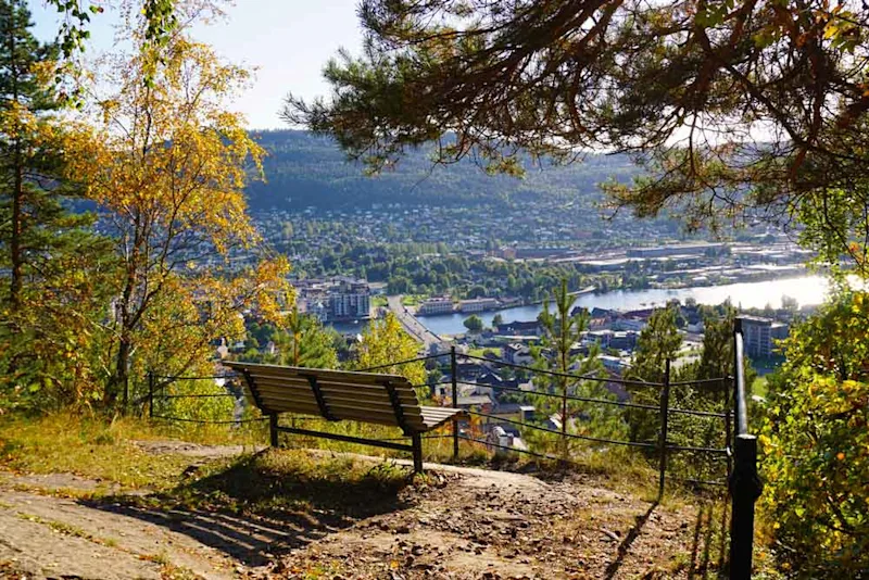 Drammen city view from a bench