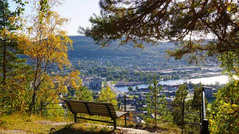 Drammen city view from a bench