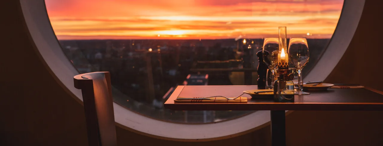 Sunset view at restaurant The Social Friends in Solna, Stockholm. 