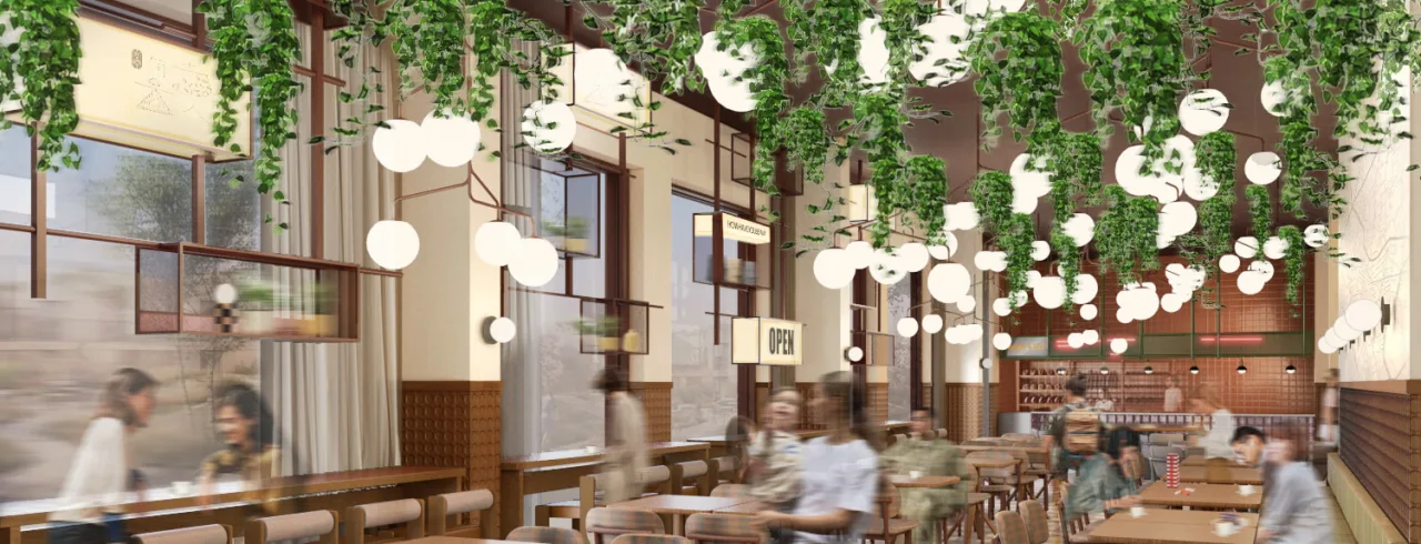 Rendering, a restaurant at a new hotel.