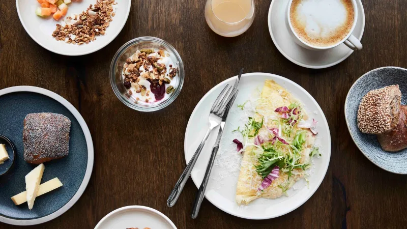 Breakfast on a table at hotel Villa Copenhagen.