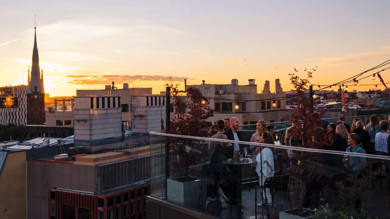 Utsikt över takåsar från restaurang TAK i Stockholm.