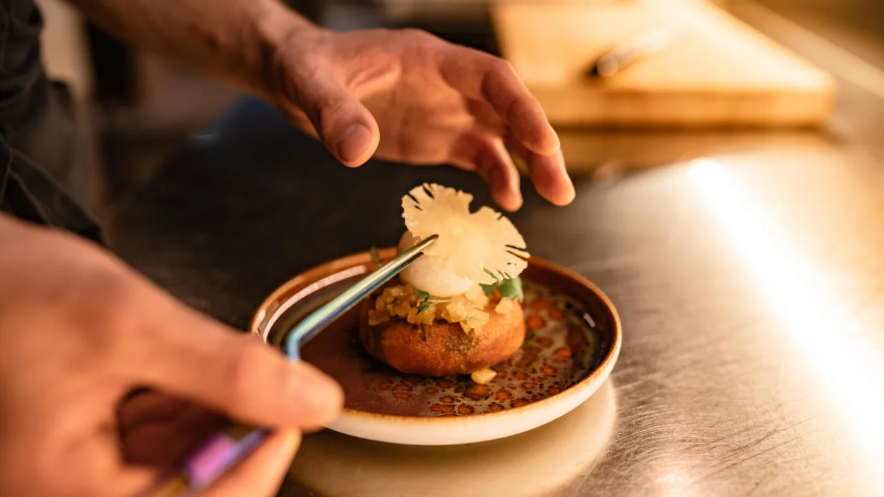 chef preparing a dessert