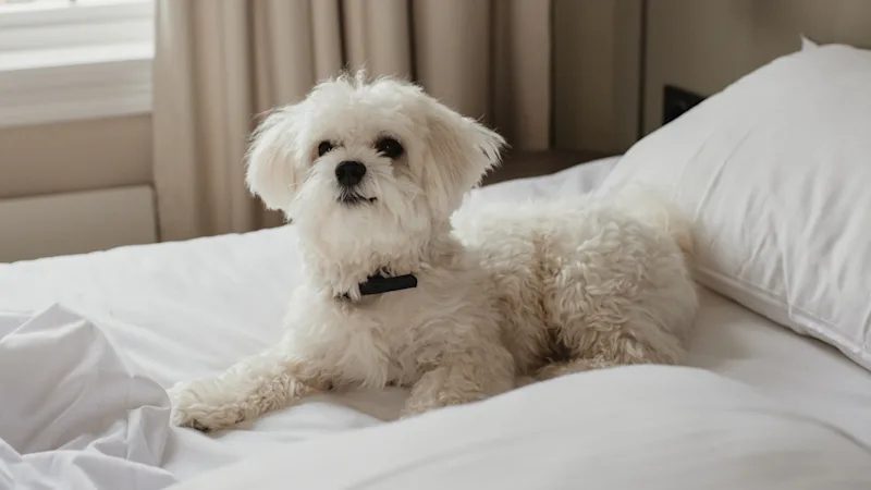 Dog in hotel bed at Clarion Hotel Arlanda Airport