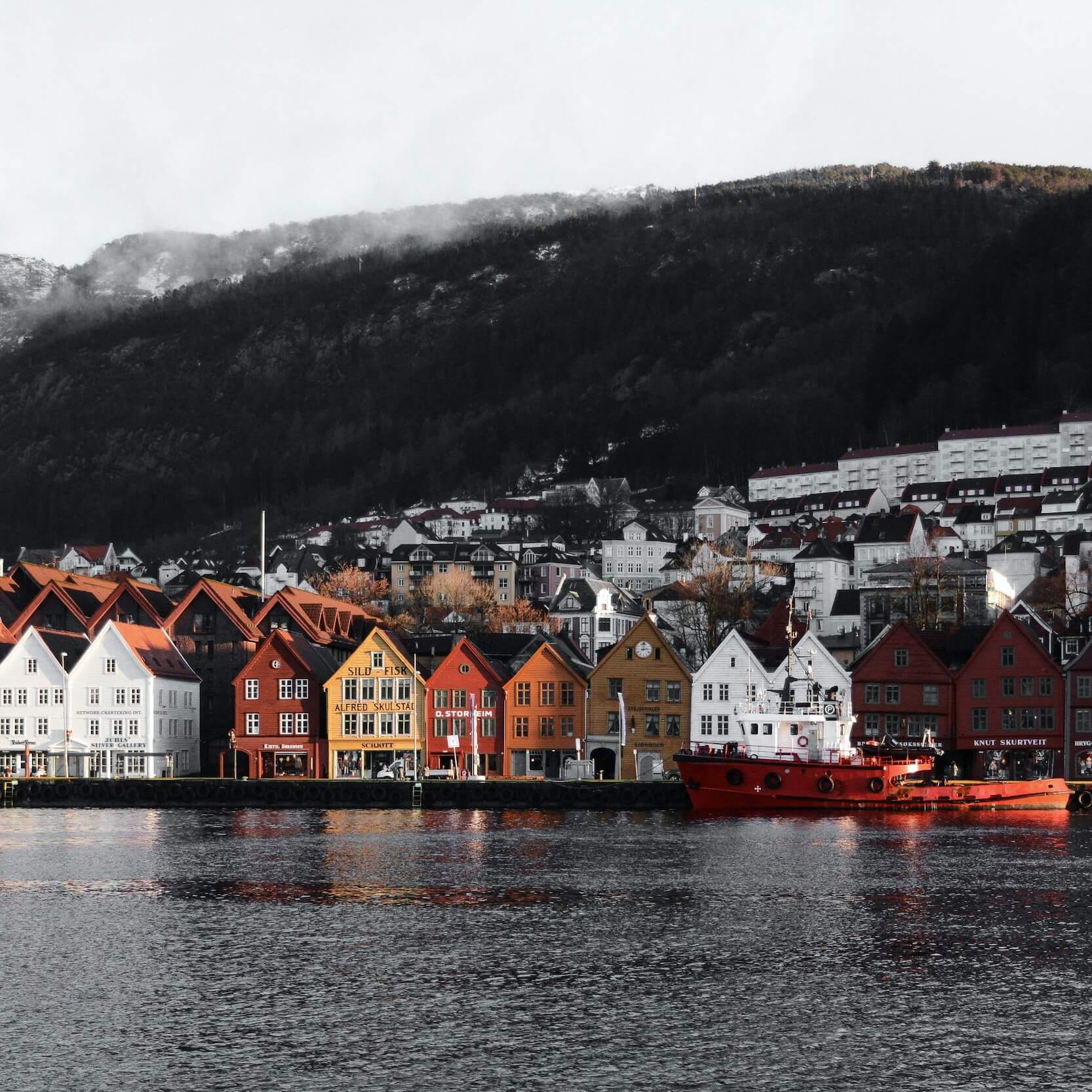 Beautiful houses at Bryggen in Bergen in Norway.