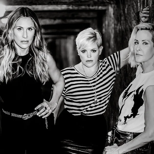 The Chicks standing against a wall.