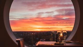 Utsikt og solnedgang fra Brasserie X på Quality Hotel Friends