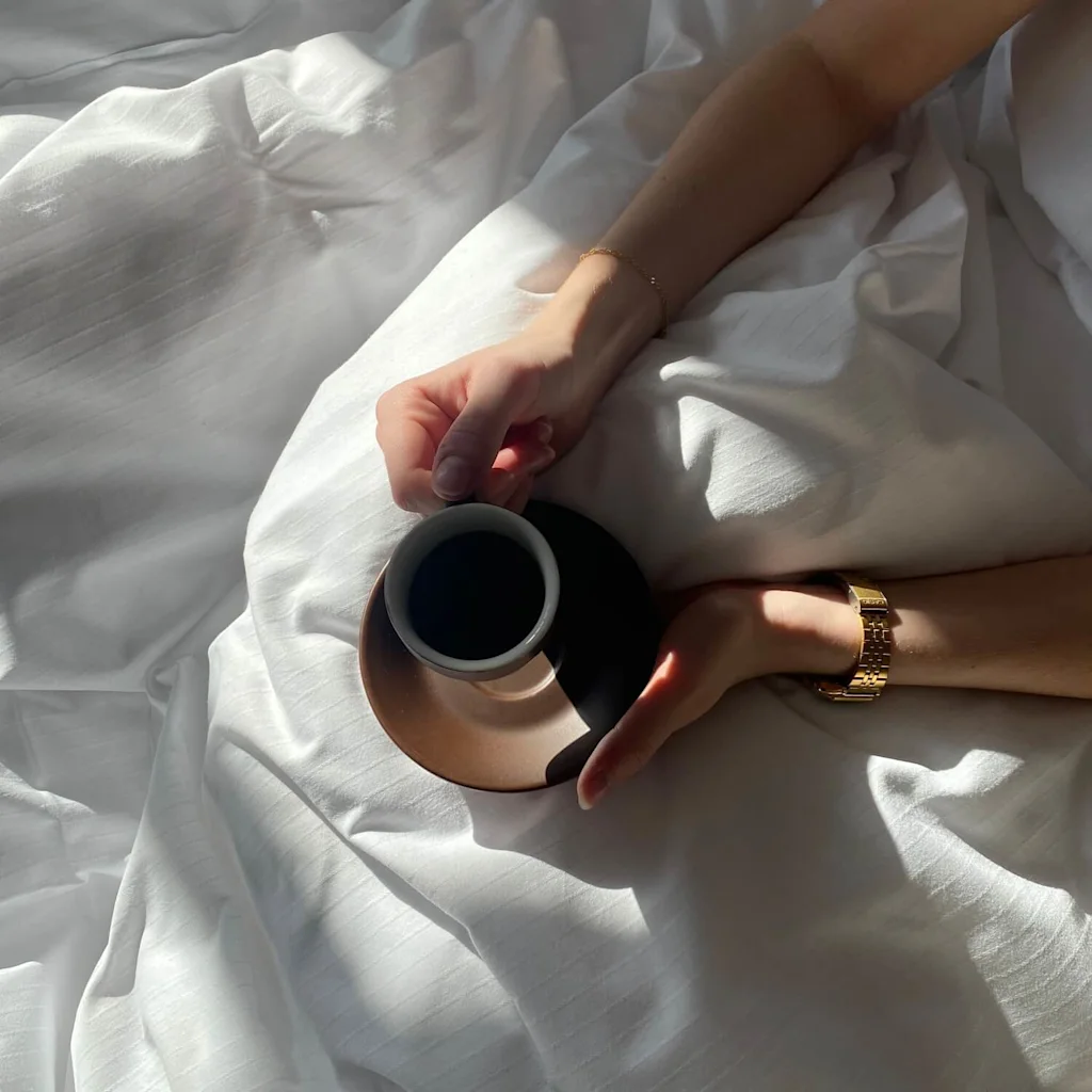 Coffee in hotel bed at Quality Hotel Sarpsborg.