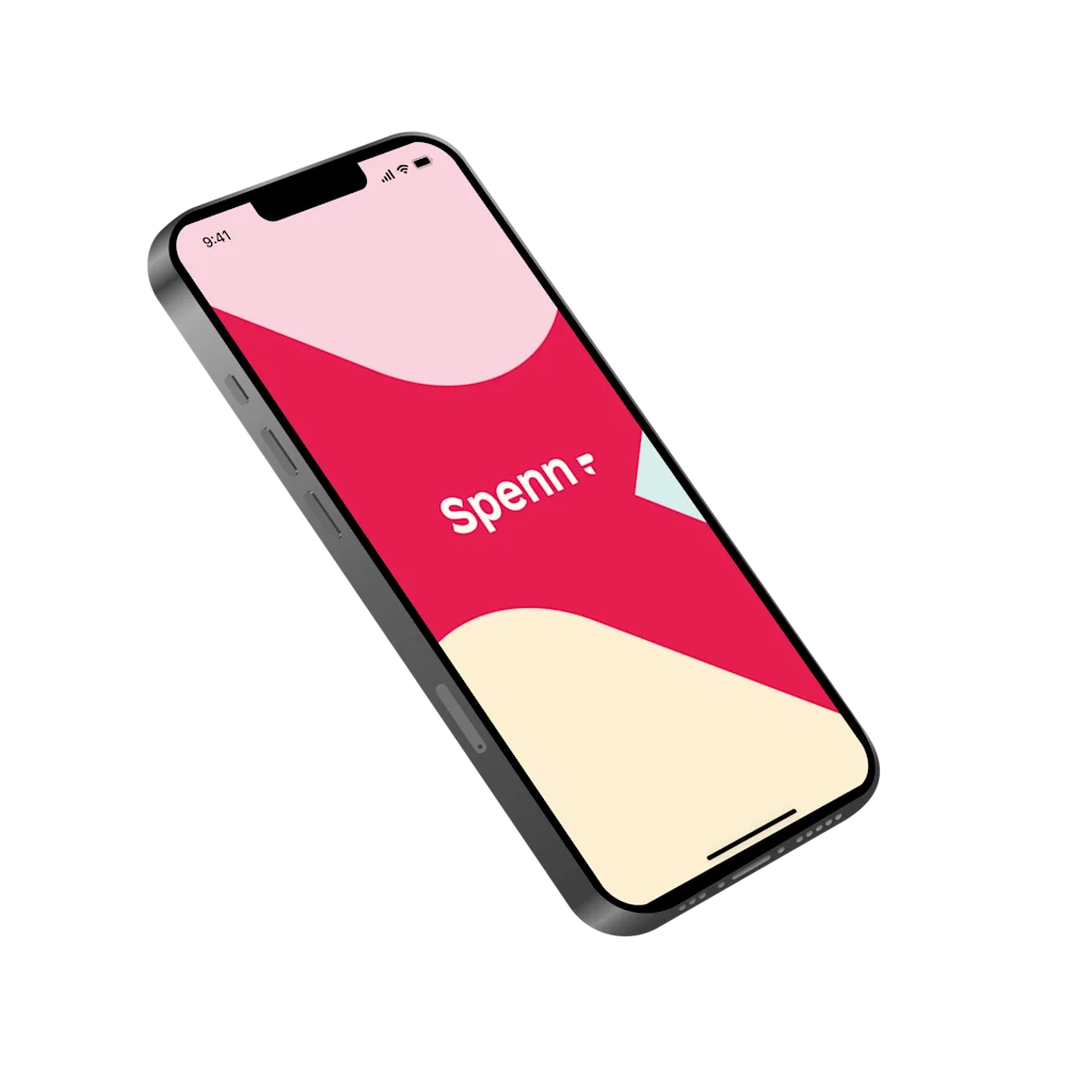 En smartphone som visar en app med texten Spenn och tiden 9:41.