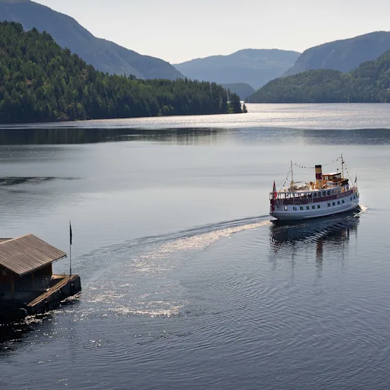 Boat approaching dock house
