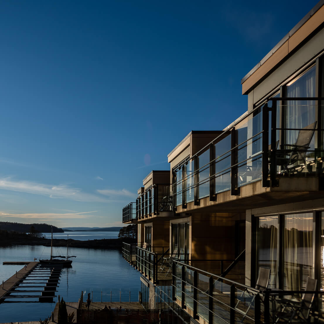 Son Spa facade and the sea in sunlight.