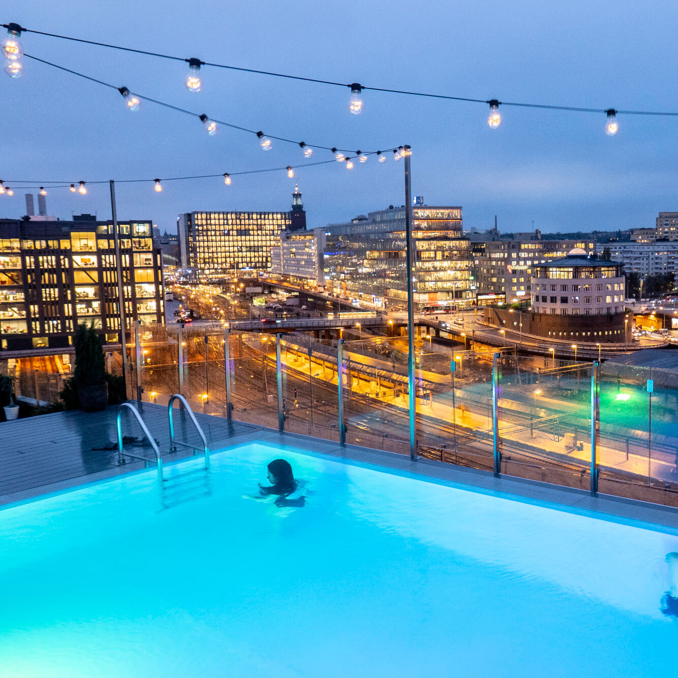 View from the pool at Selma City spa in Stockholm.