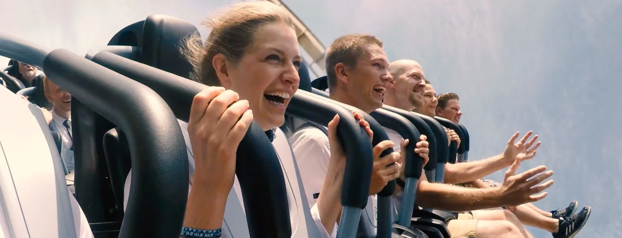 People having fun at theme park Liseberg in Gothenburg.