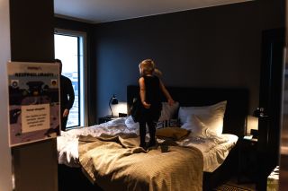 Jumping on the bed Clarion Hotel Helsinki Airport