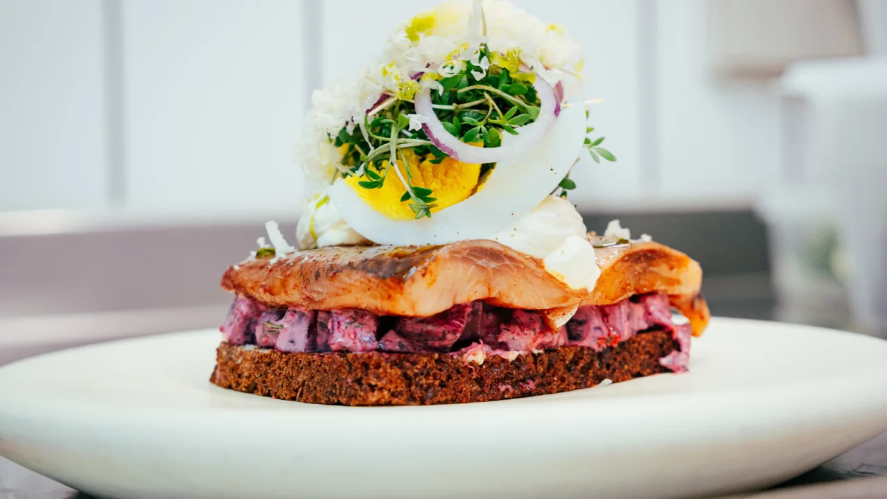 Classic danish smørrebrød at restaurant in Copenhagen.