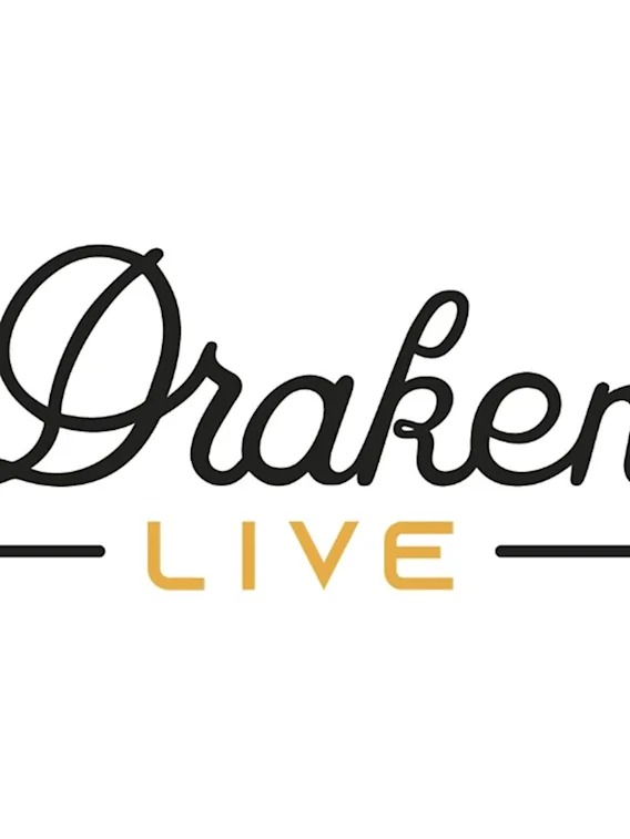 En logotyp med ordet LIVE i guld, flankerat av horisontella linjer, under ett ord i skrivstil.