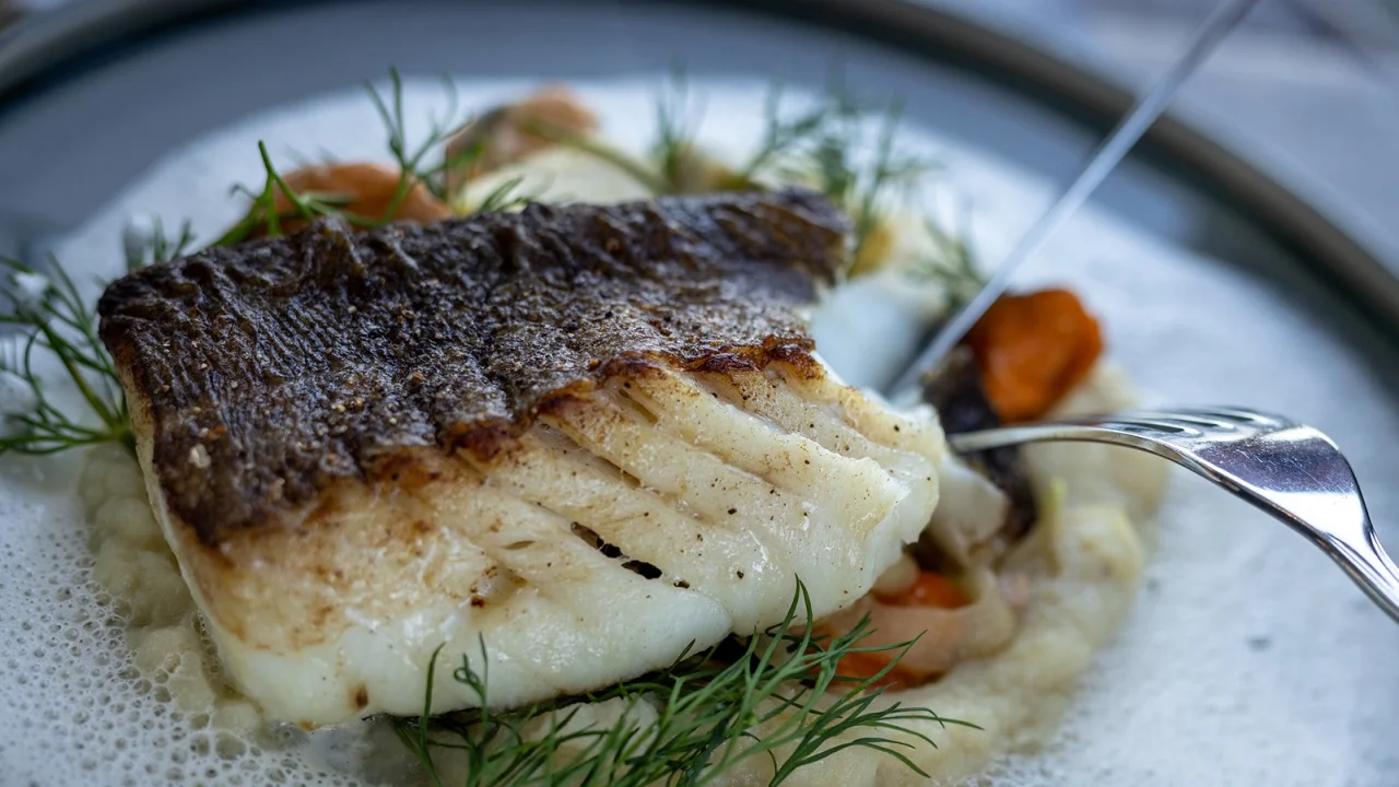 Fish dish at restaurant Brasserie Waterfront in Gothenburg.