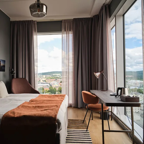 Modern hotel room with a nice view at Quality Hotel Match in Jönköping.