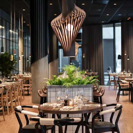 Tables at The Social Bar & Bistro at Quality Hotel River Station in Drammen, Norway.