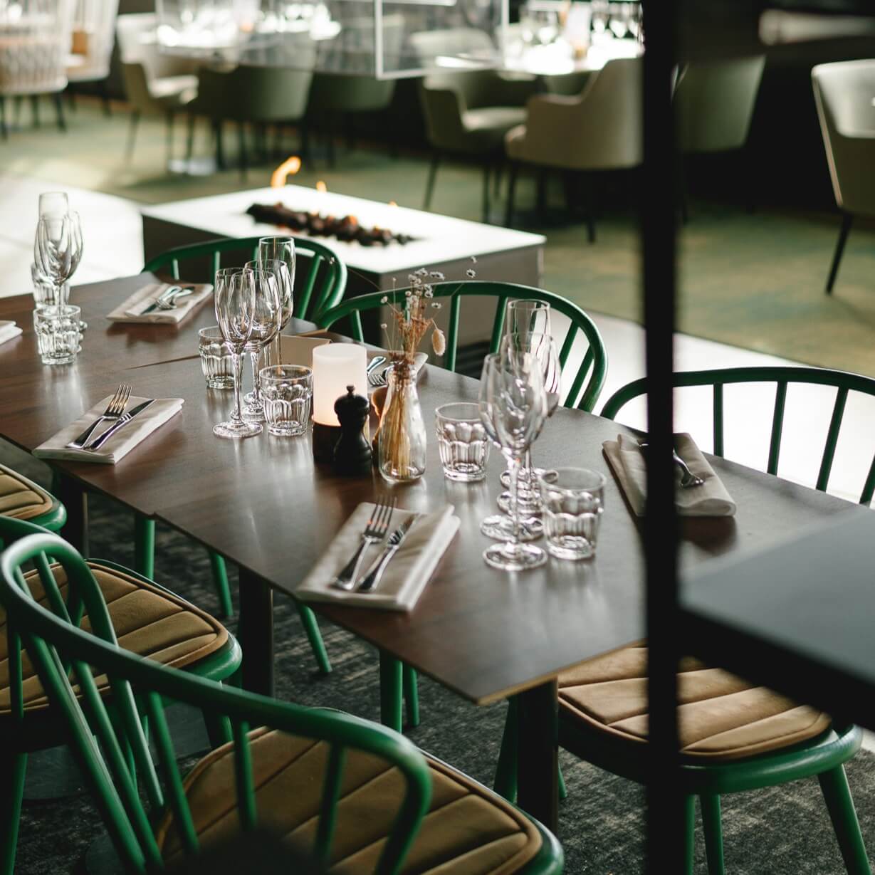 Tables and interior at Kava Eatery, Frösö Park Hotel.