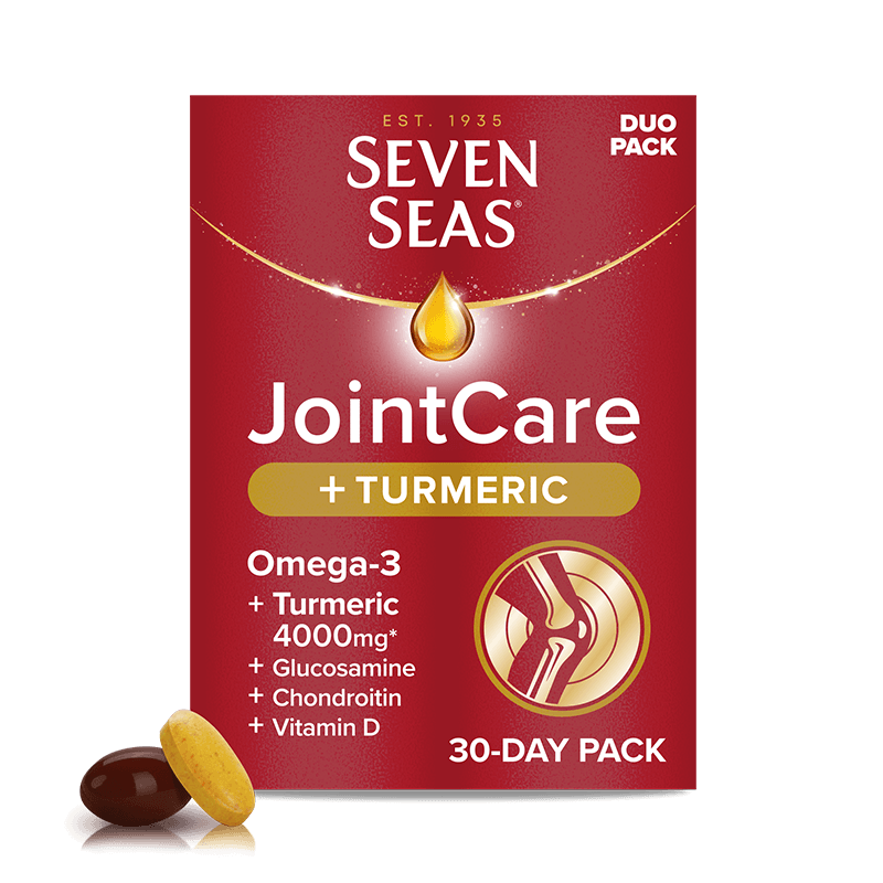 Seven Seas JointCare + TURMERIC 30 packshot and capsule + tablet