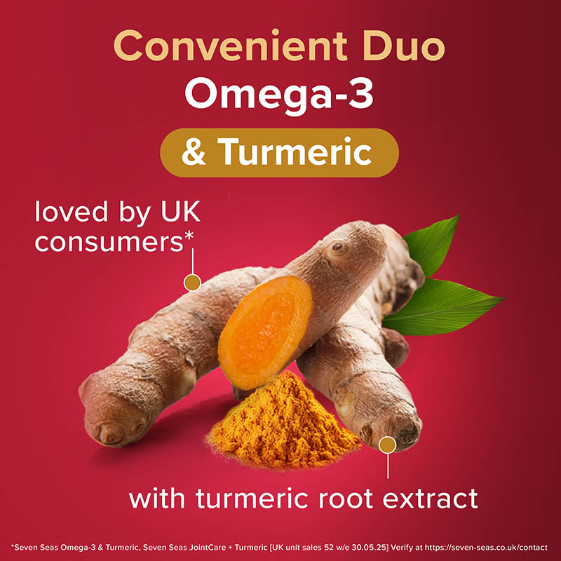 Convenient duo Omega-3 & turmeric, loved by UK customers, with turmeric root extract