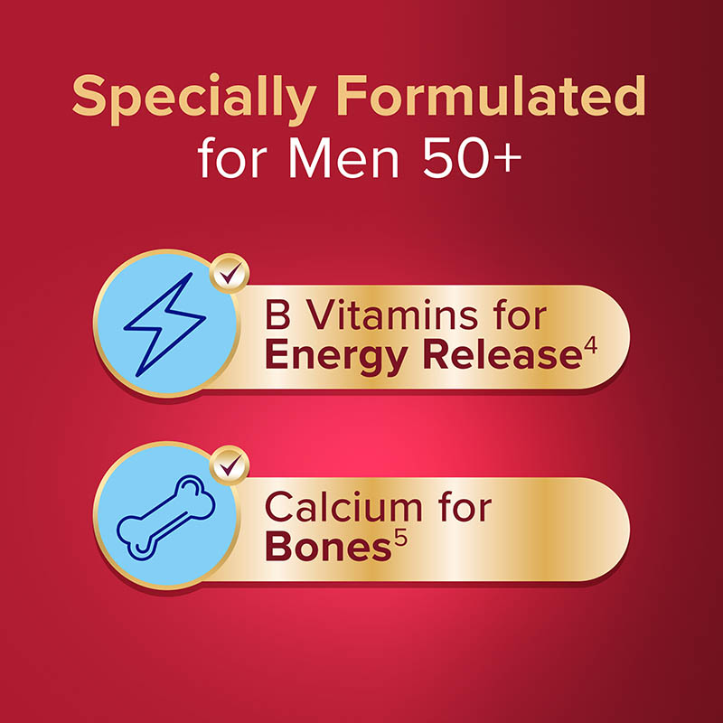 Specially formulated for men 50+: B vitamins for energy release, Calcium for bones