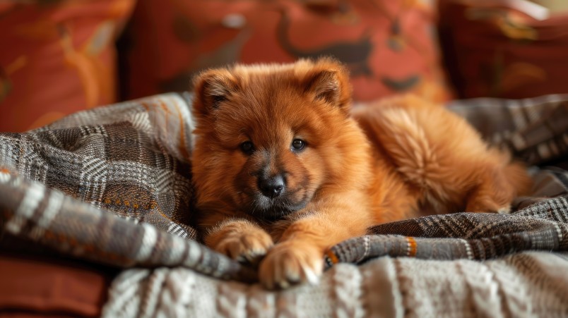 A brown spoiled Chow Chow puppy laying down in its own cozy blanket. Well, this breed deserves to be spoiled as it is considered as one of the most expensive dog breeds. 