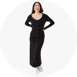 Womens Black Long Sleeve Button Through Knit Maxi D