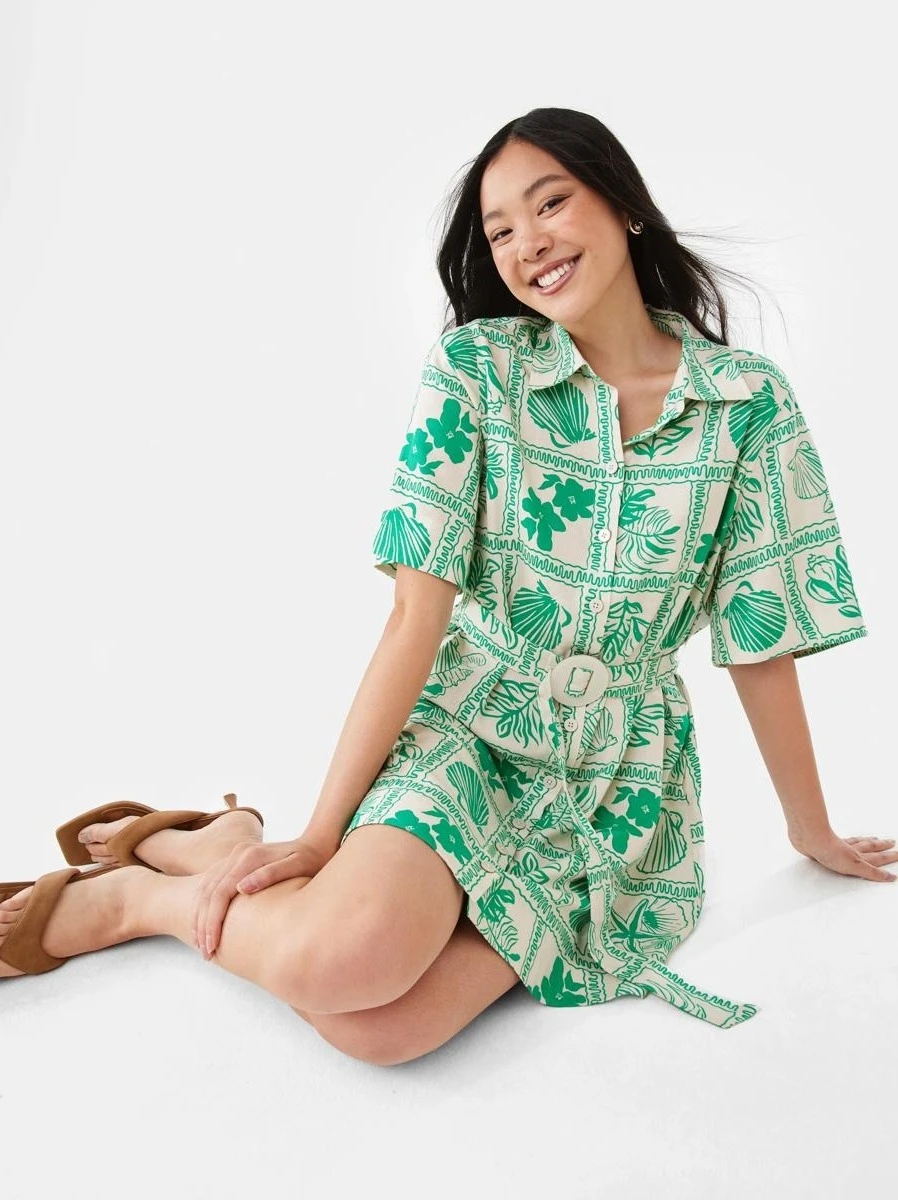 Short Sleeve Belted Mini Shirt D