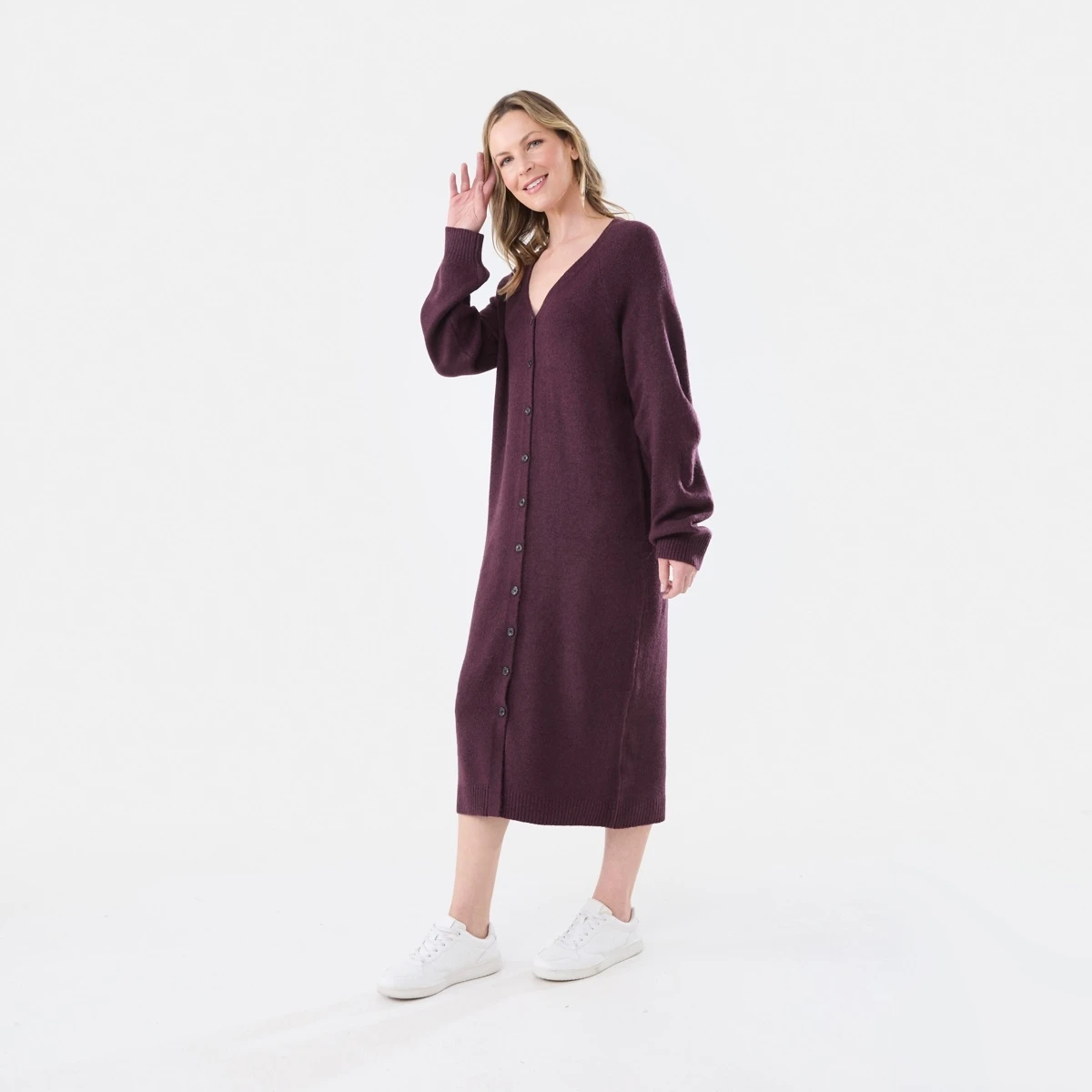 Long Sleeve Cardigan Knit Midi Dress