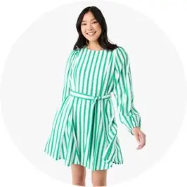 Womens Long Balloon Sleeve Crew Neck Mini D