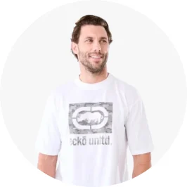 Man wearing White Ecko License Relaxed Fit T-s