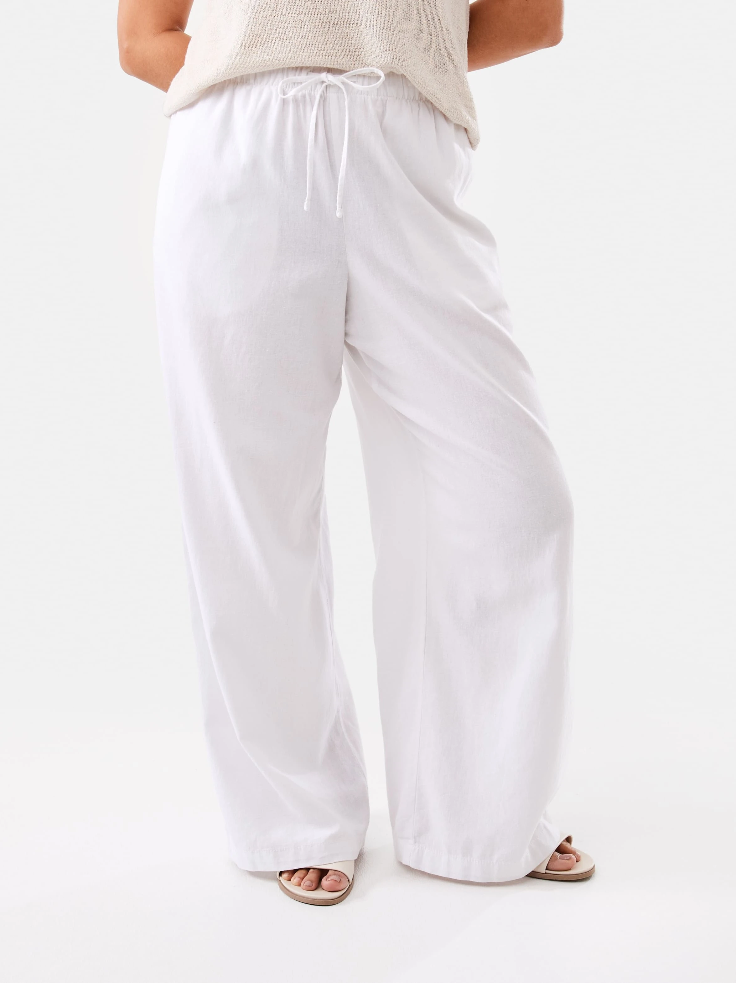 Linen Blend Wide Leg Pants W