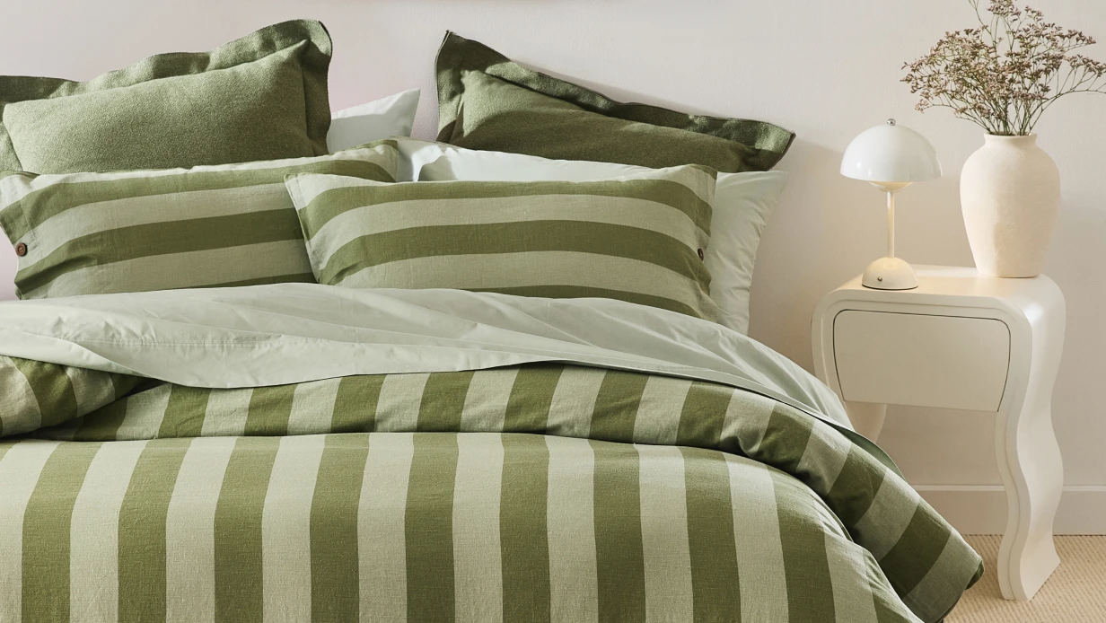 Stripe Linen Cotton Quilt Cover Set - Green