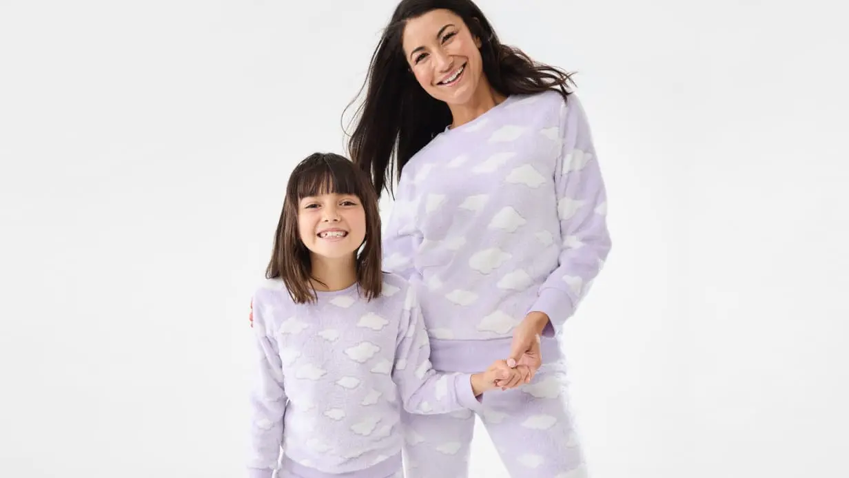 Mum and daughter top & pants fleece pajama set
